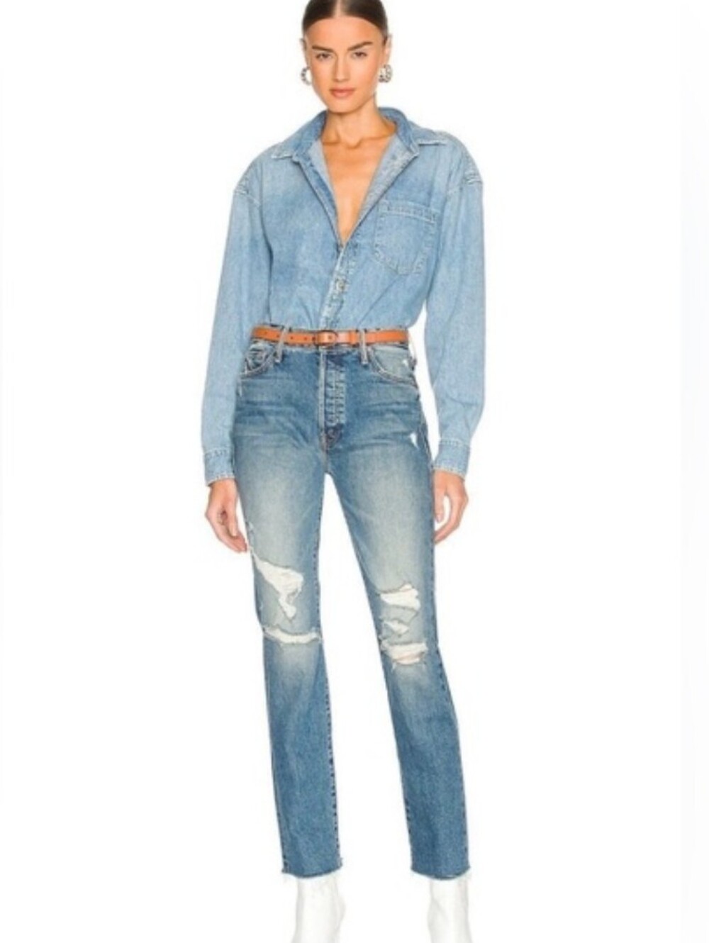 MOTHER Superior The Trickster Skimp Fray Thrill Seeker Blue Denim High-Rise 29